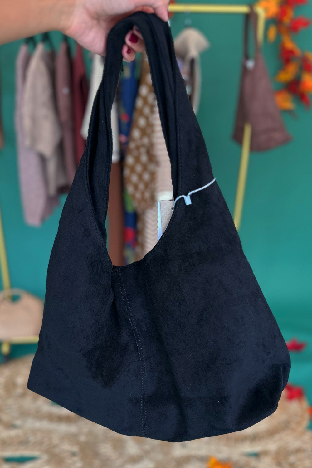 Black Suede Slouchy Tote