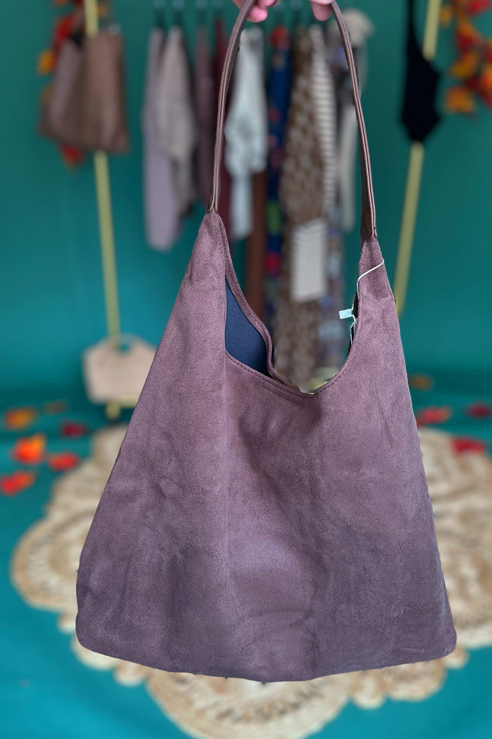 Chocolate Brown Suede Slouchy Tote