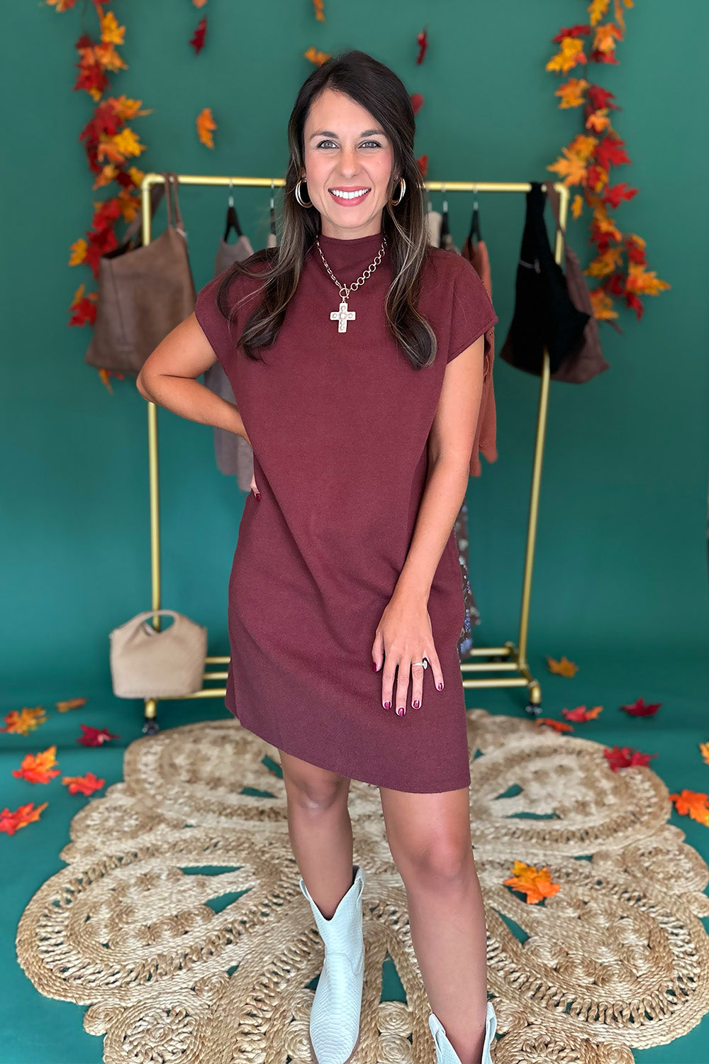 SS Mock Neck Sweater Dress Chocolate