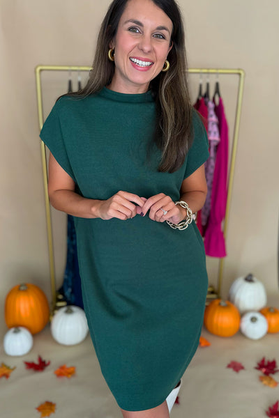 SS Mock Neck Sweater Dress Green
