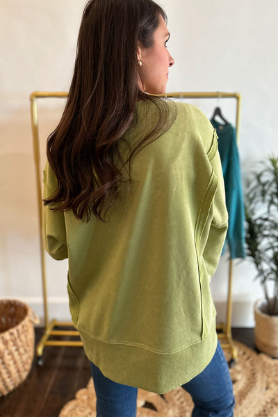 Raw Seam Split Hem LS Top Lime