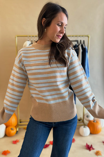 Taupe and Light Blue Stripe Sweater