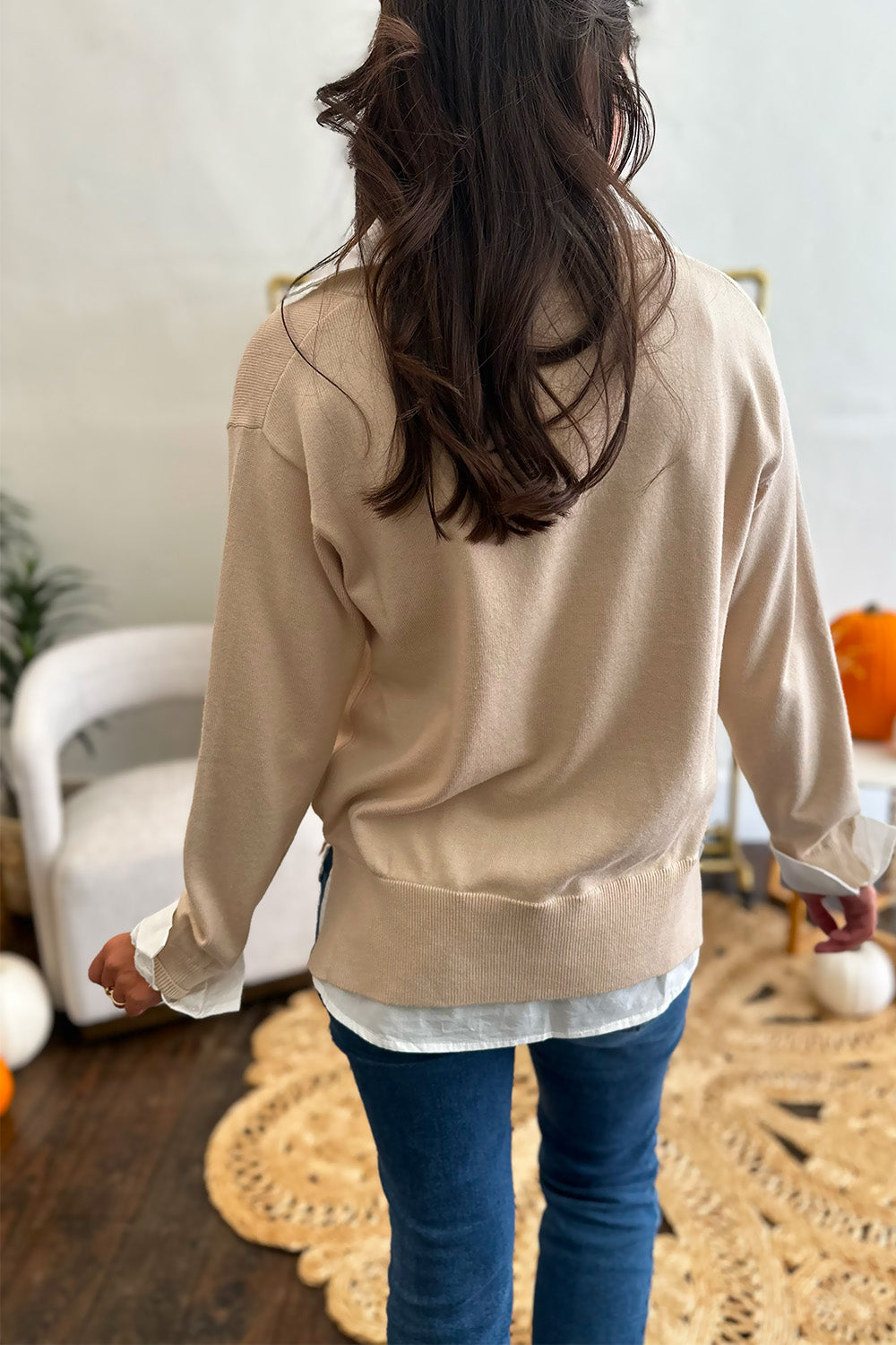 Cream and White Layered Sweater