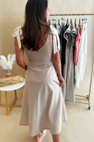 Taupe Stripe Tie Strap Dress