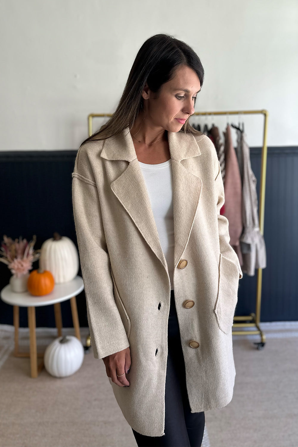 Oatmeal Long Button Front Cardigan