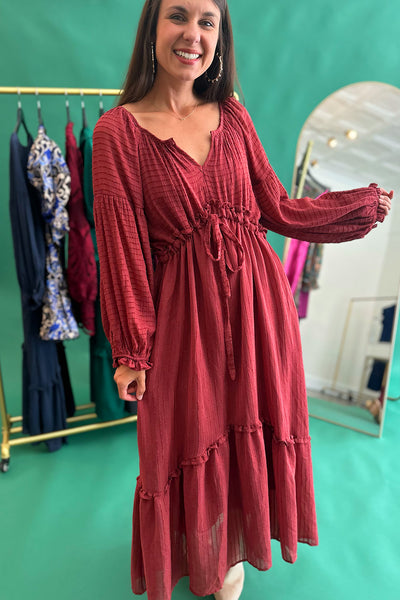 Raglan Sleeve Midi Dress Burgundy