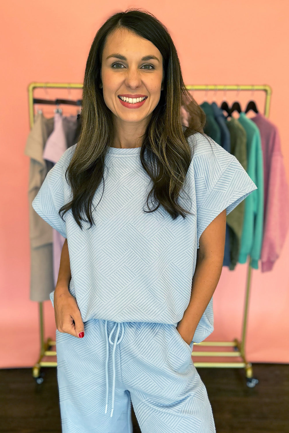 Textured Two Piece Set Light Blue