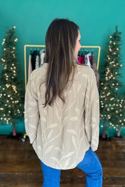 Textured Long Sleeve Blouse Mushroom