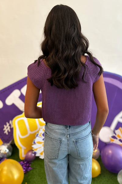 Purple Tie Front Knit Top