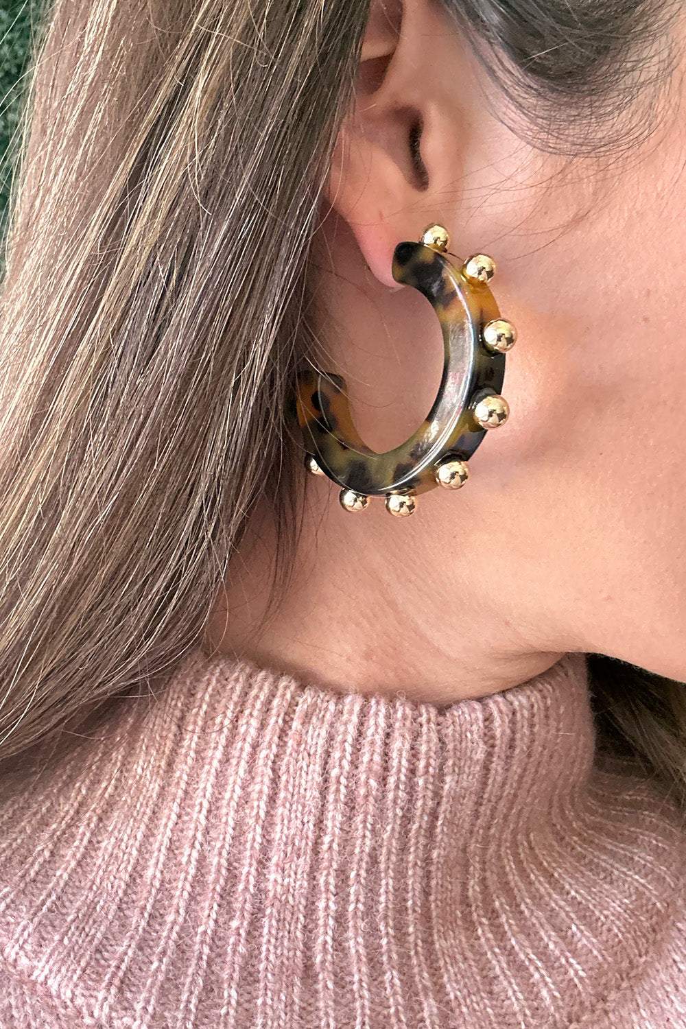 Tortoise Shell Gold Stud Hoops