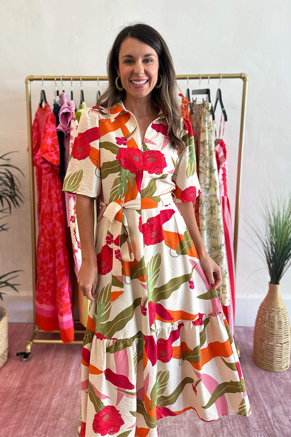 orange zip front dress Pink, Green, Printed Up LDW24 Round neck MARCHESA NOTTE***Green Strapless High Size:7.5 E