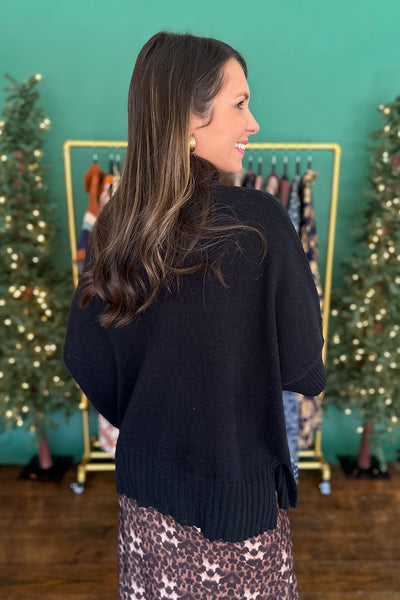 Turtleneck Split Hem SS Sweater Black