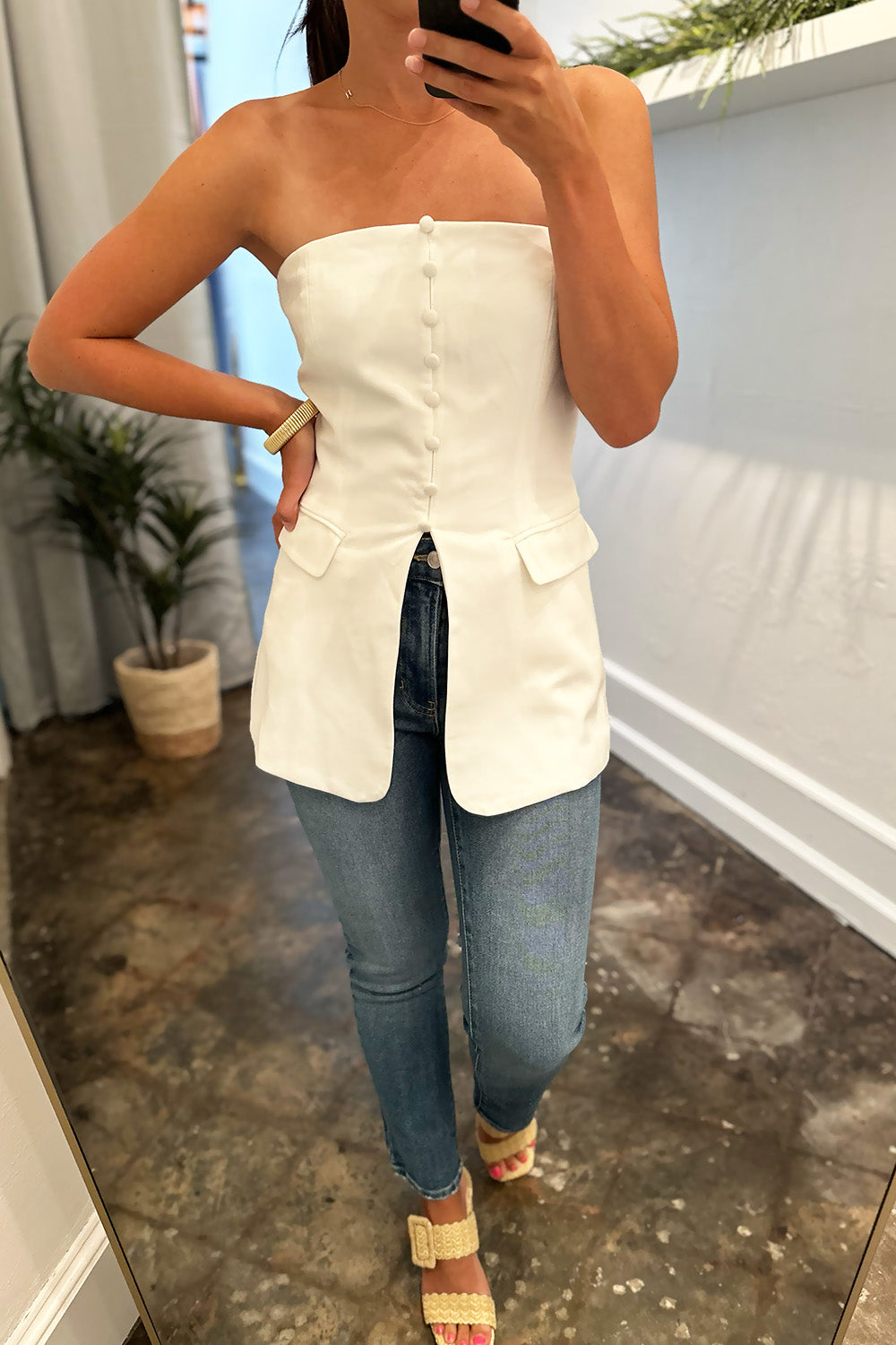 White Strapless Blazer Top