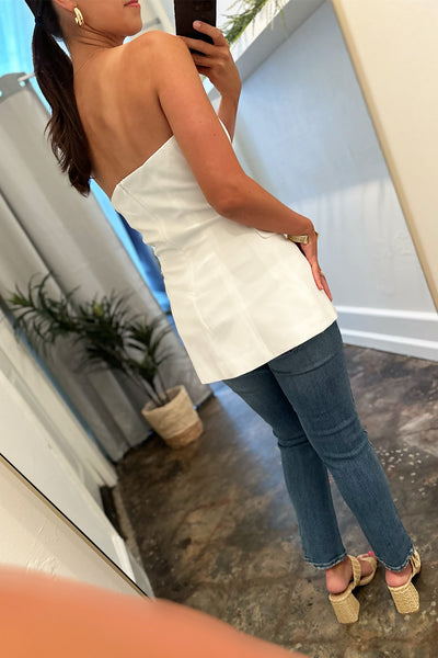 White Strapless Blazer Top