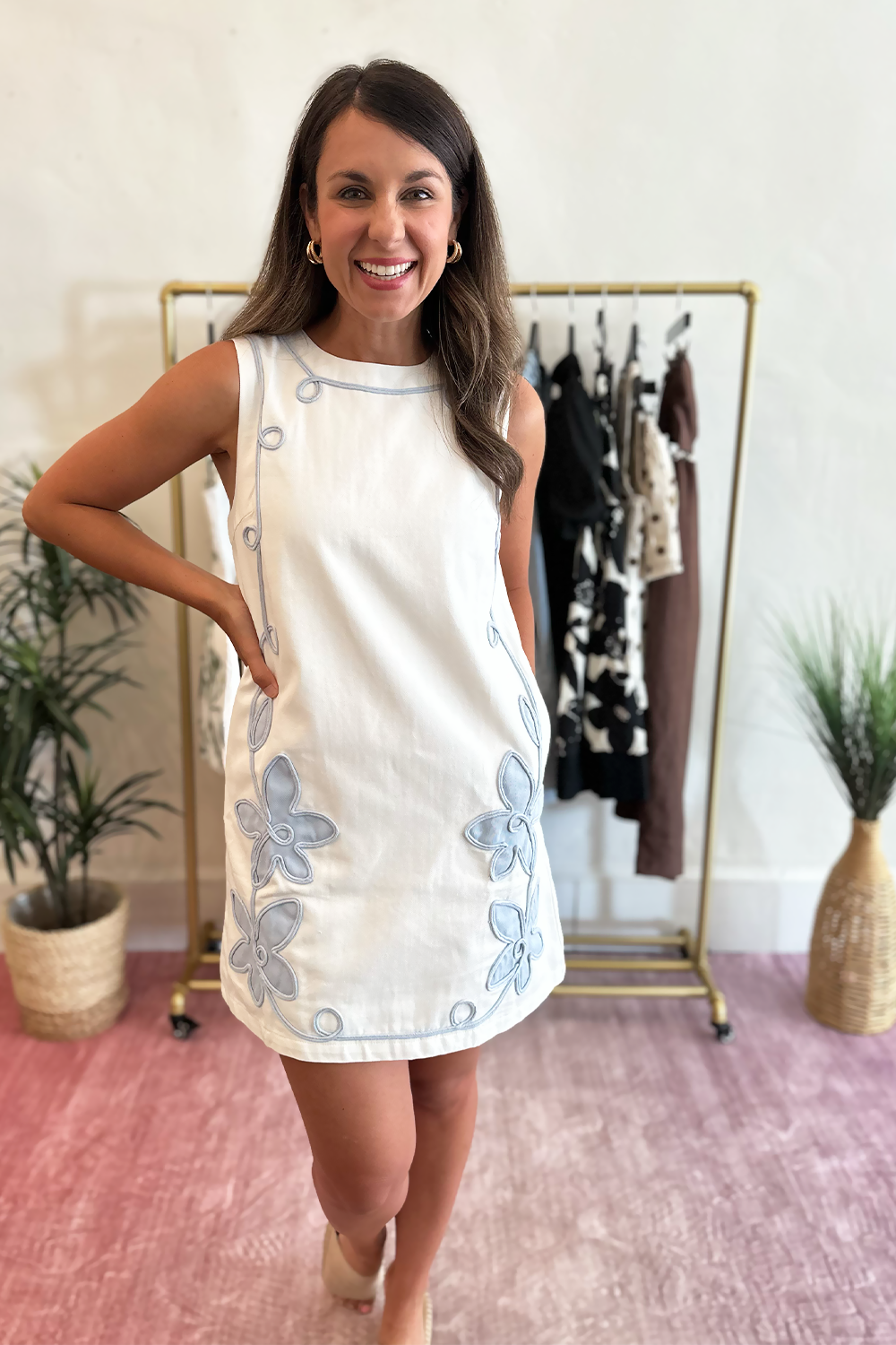 blue and white embroidered shift dress As Time Flies Navy Embroidered Shift Dress, Large - The Mint Julep Boutique