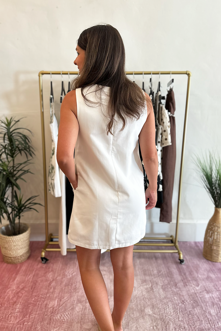 White Shift Blue Floral Trim Dress | Women's Summer Dresses