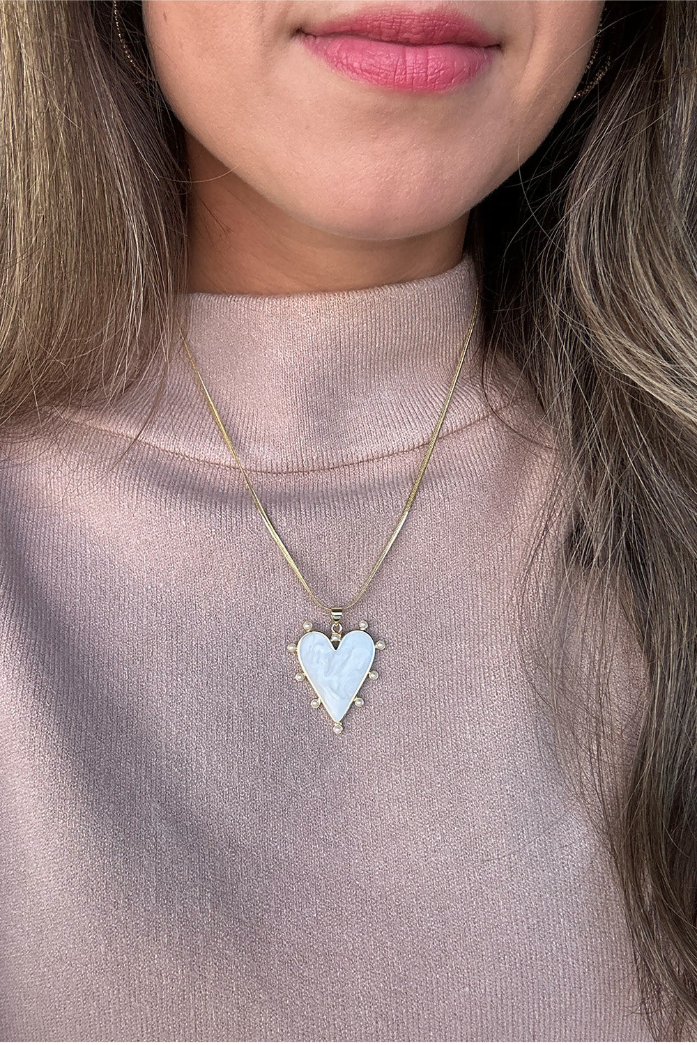 Studded Heart Charm Necklace