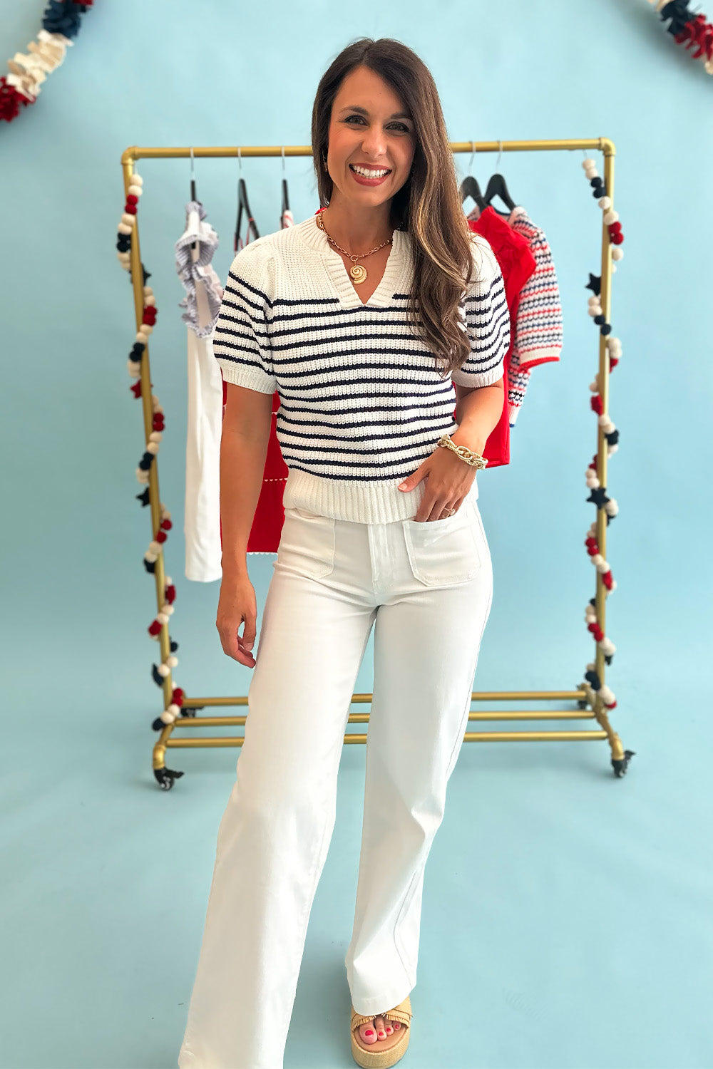 Mini Patch Pocket Wide Leg White Denim