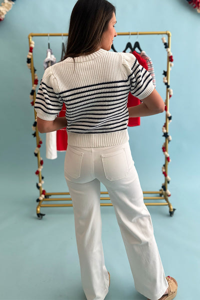 White and Blue Stripe Knit Top