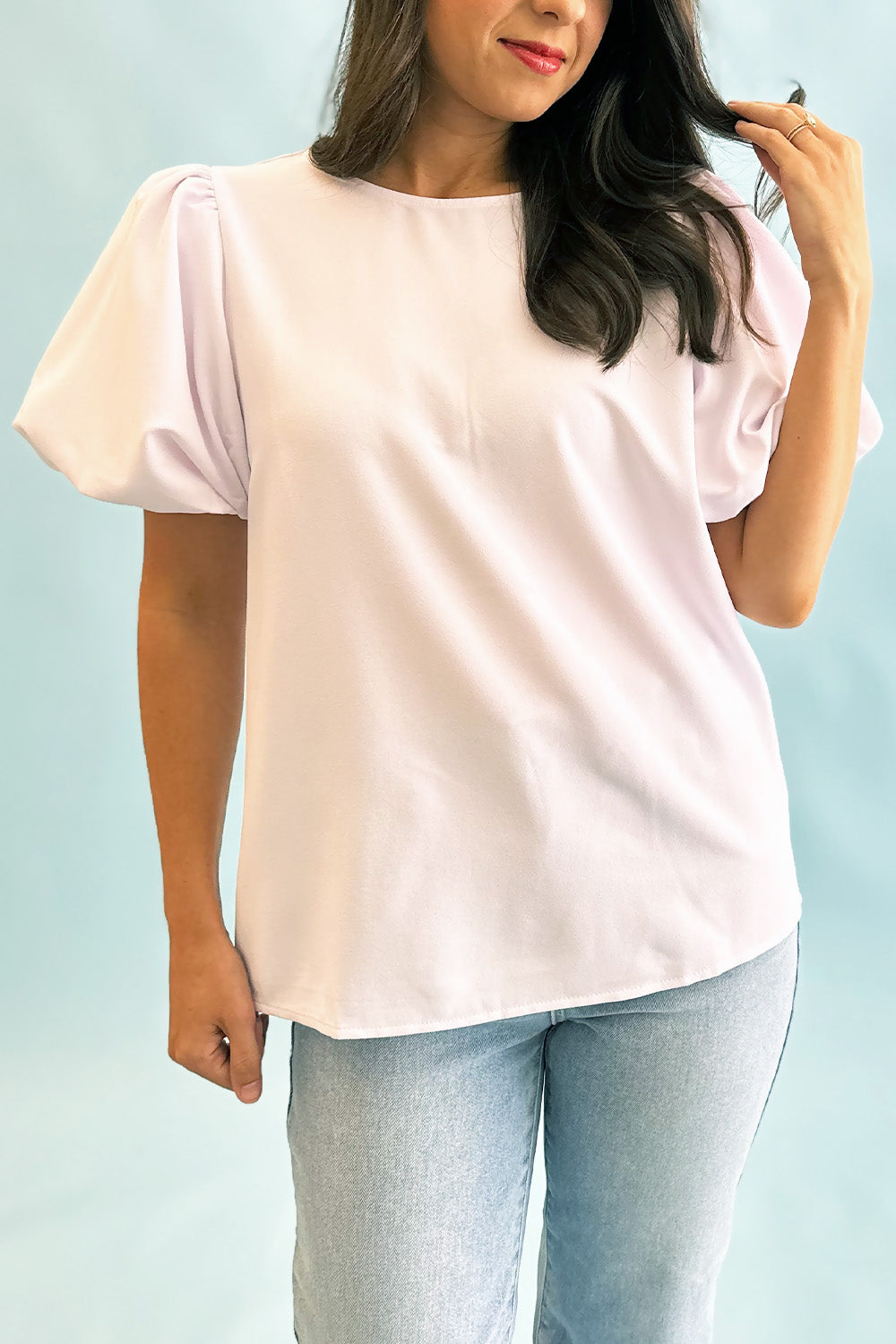 White Short Bubble Puff Sleeve Top