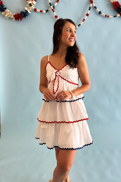 White Dress with Red and Blue Ric Rac