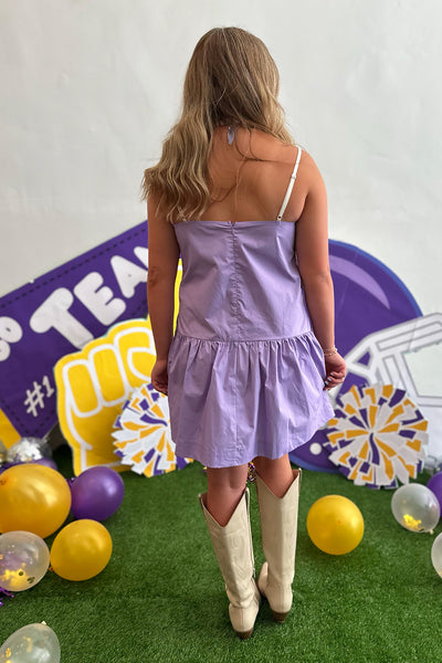 White Contrast Trim Drop Waist Dress Lavender