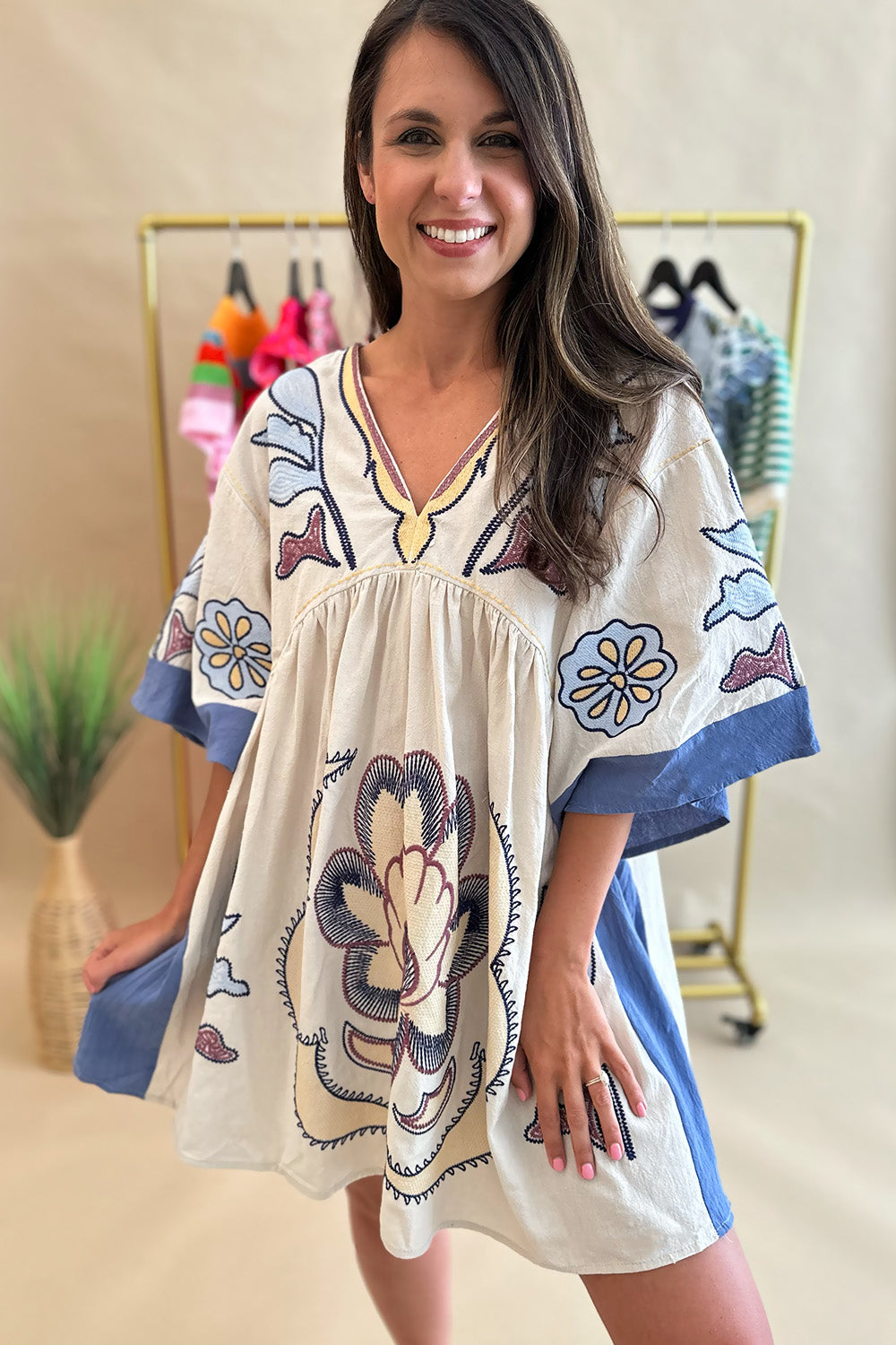 Wide sleeve Embroidered Dress