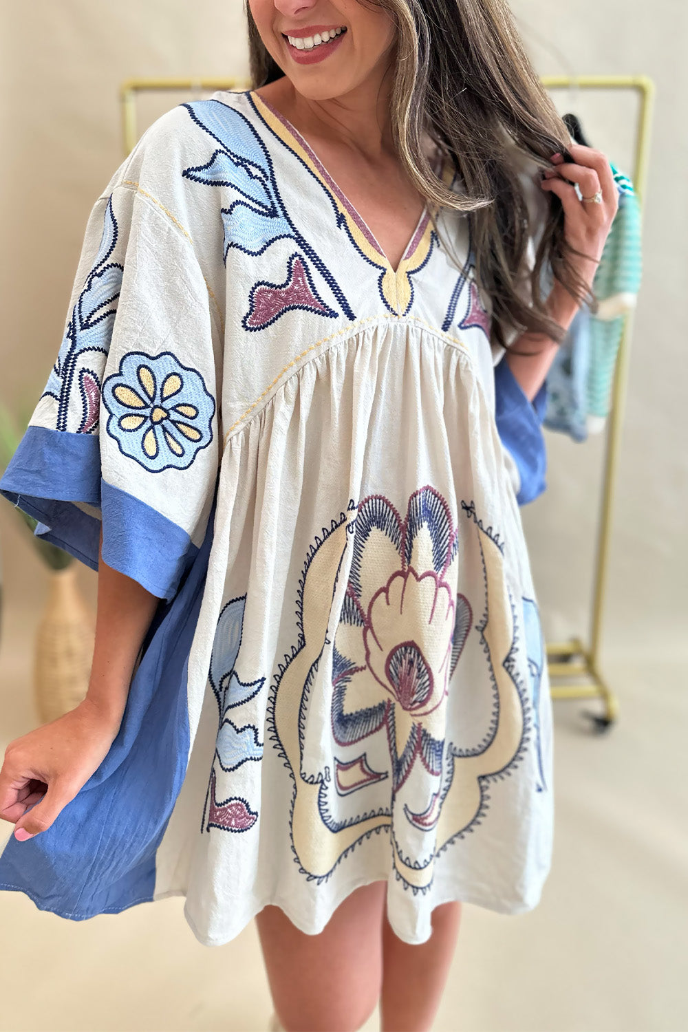 Wide sleeve Embroidered Dress