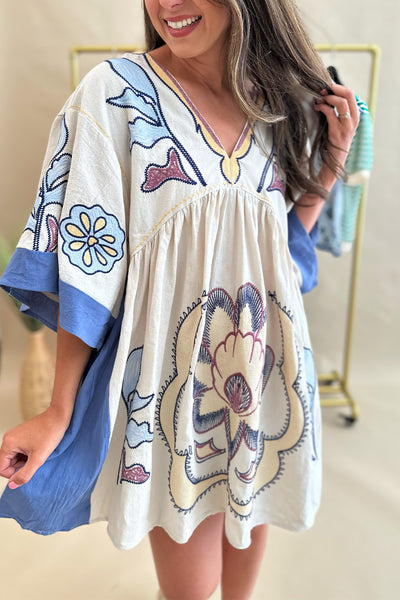Wide sleeve Embroidered Dress
