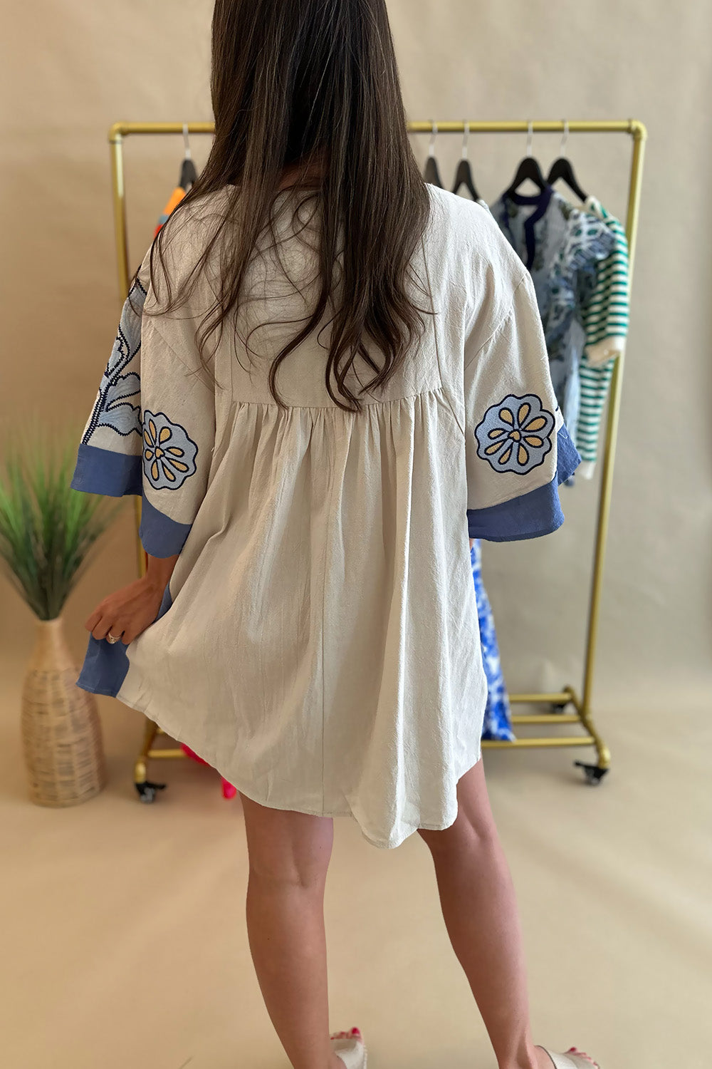 Wide sleeve Embroidered Dress