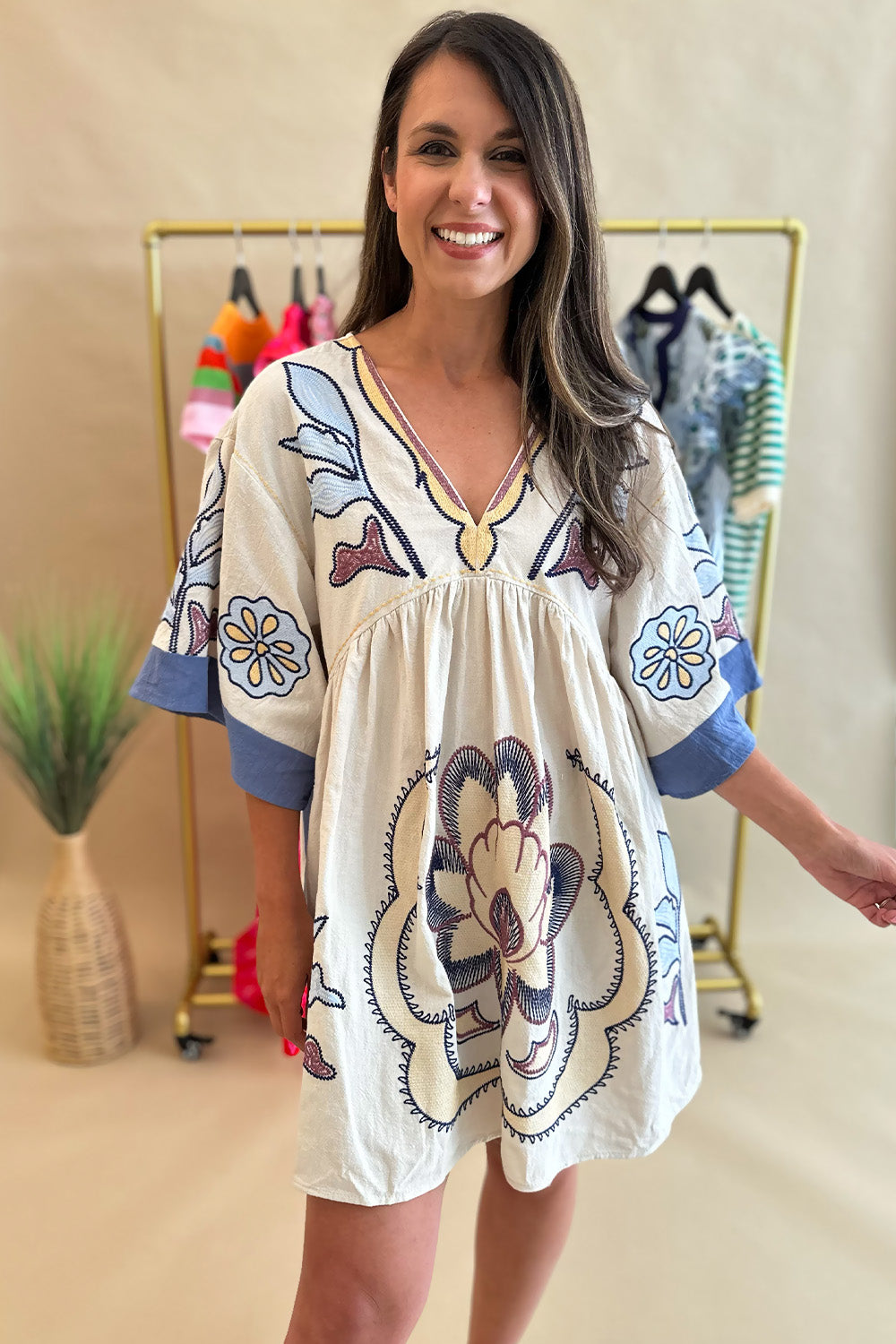 Wide sleeve Embroidered Dress