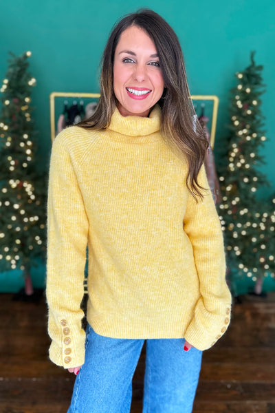Yellow Button Sleeve Turtleneck Sweater