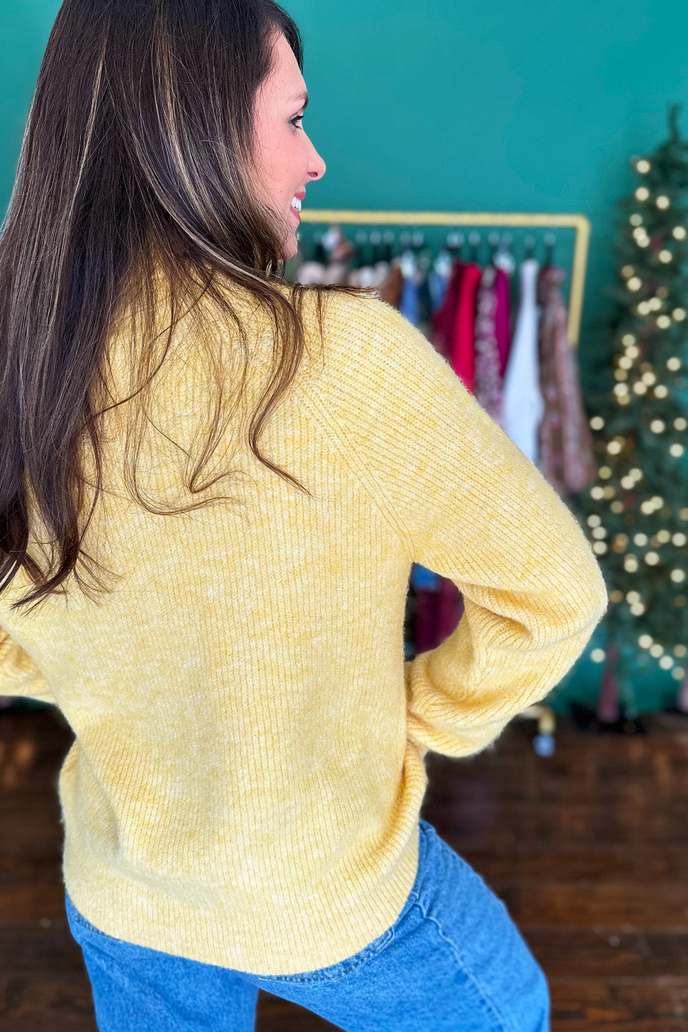 Yellow Button Sleeve Turtleneck Sweater