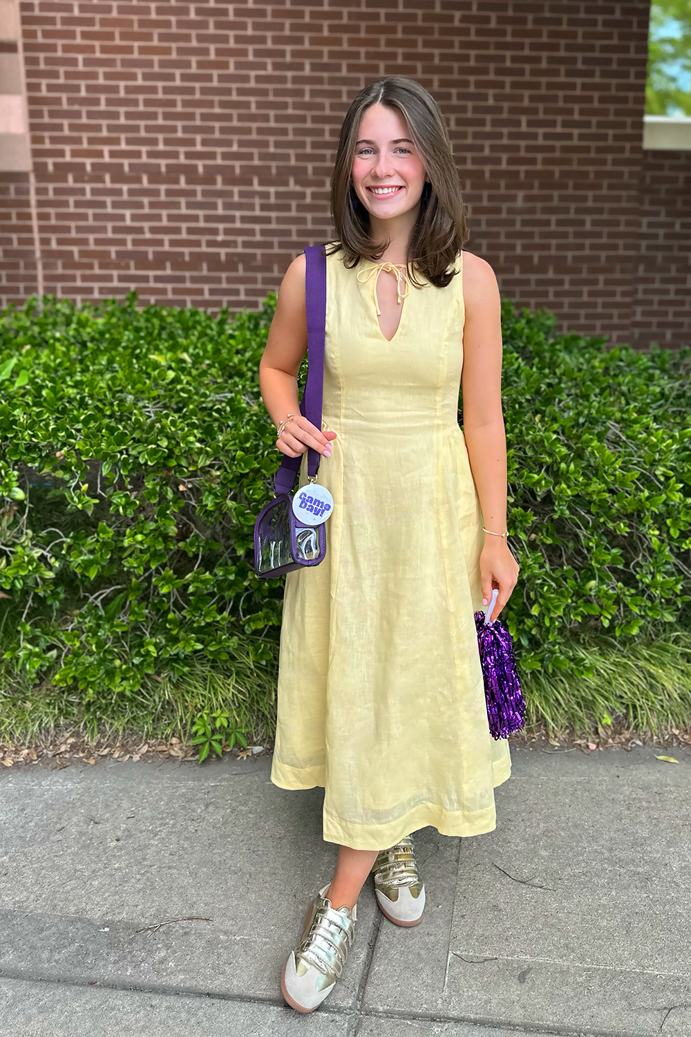 Yellow Sleeveless Linen Tie Neck Midi Dress