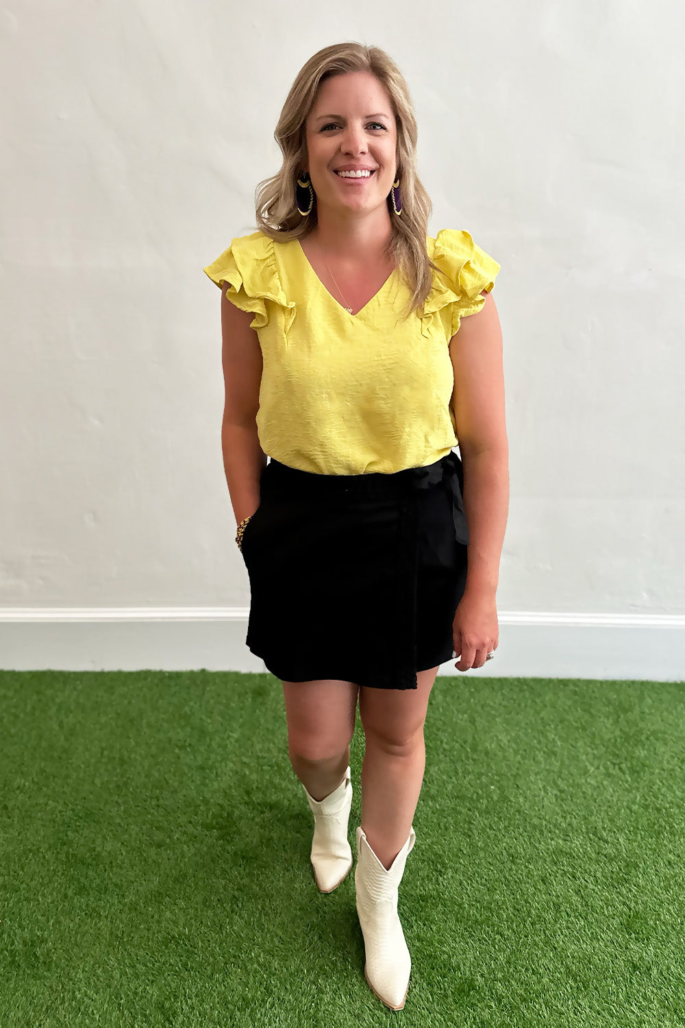 Yellow Ruffle Shoulder Blouse