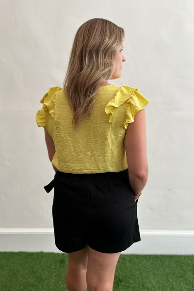 Yellow Ruffle Shoulder Blouse
