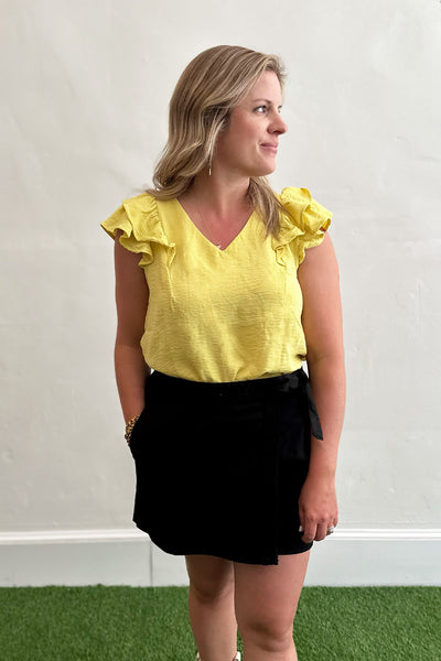 Yellow Ruffle Shoulder Blouse