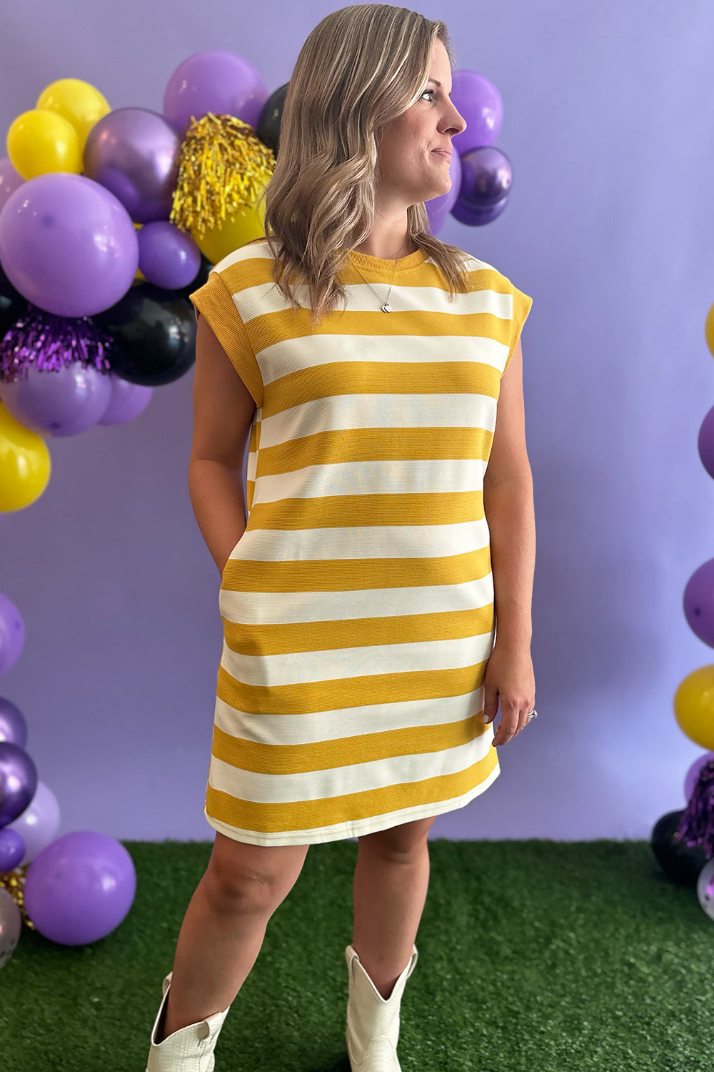 Yellow Striped SS Dress