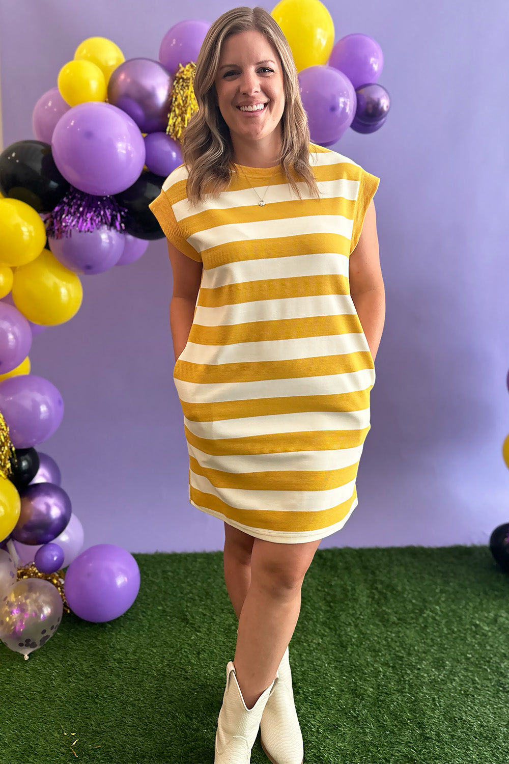 Yellow Striped SS Dress