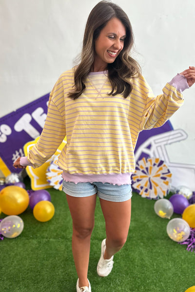 Yellow Purple Stripe Sweatshirt