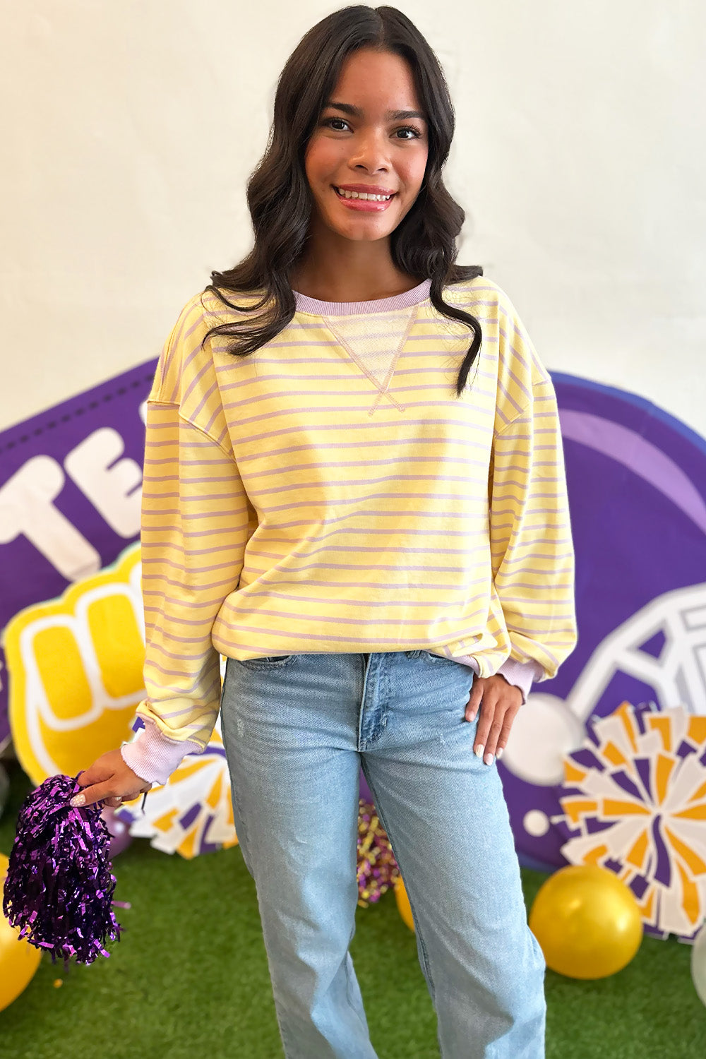 Yellow Purple Stripe Sweatshirt