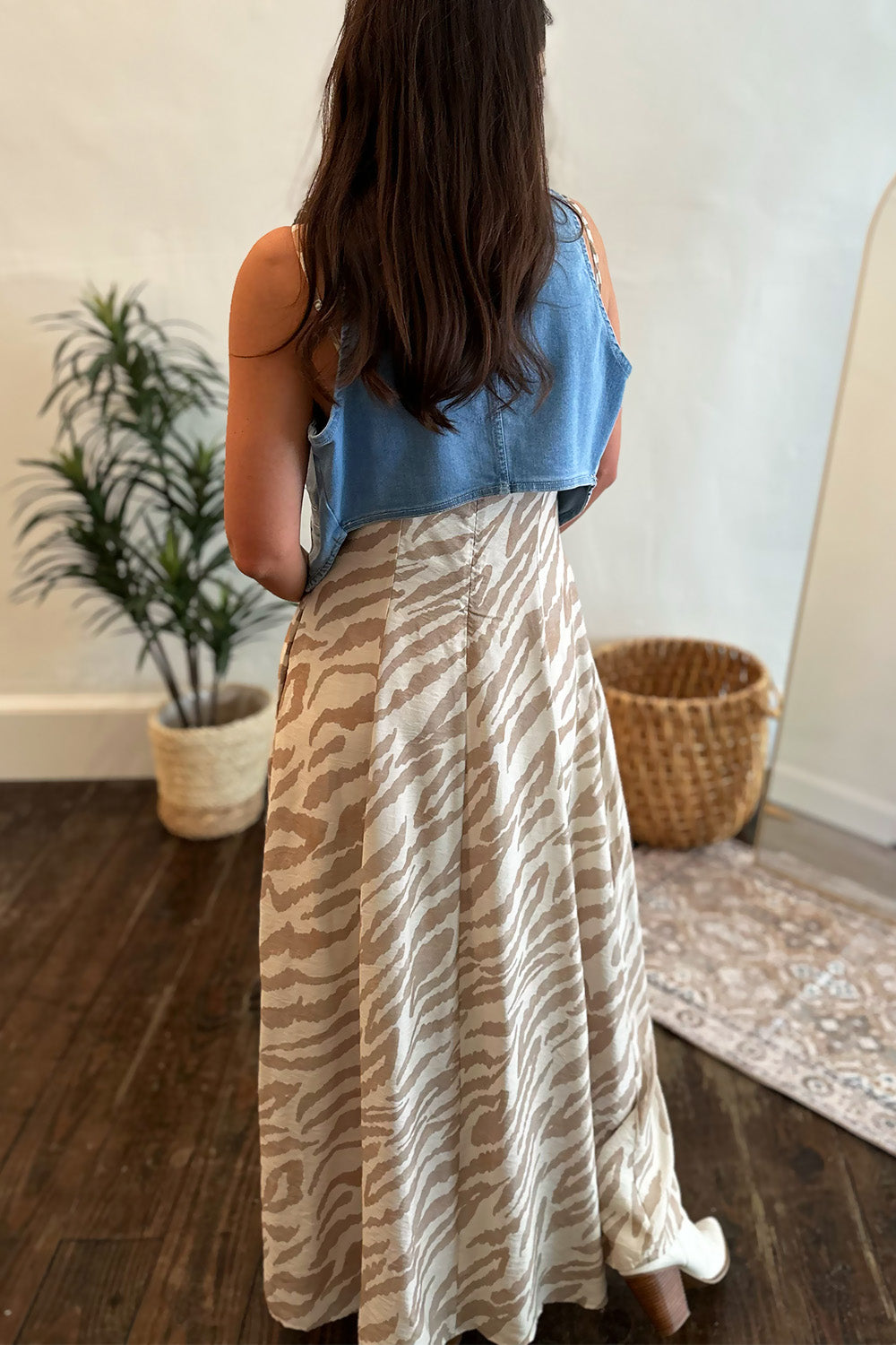 Neutral Zebra Print Midi Dress