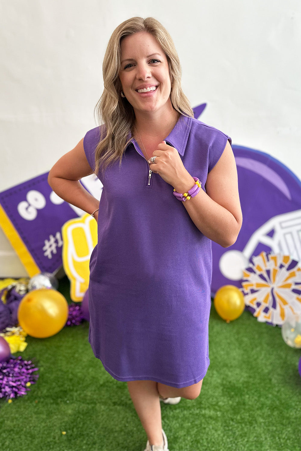 Zip Up Collared Dress Purple