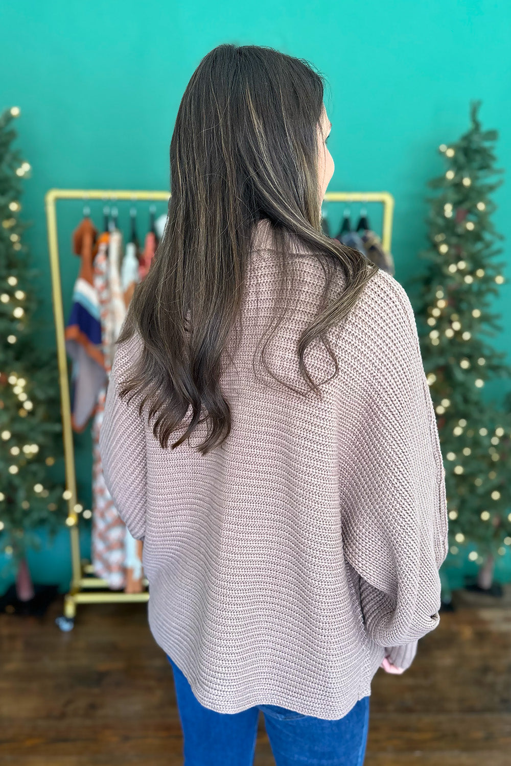 Knit Zip Up Pullover Sweater Mocha