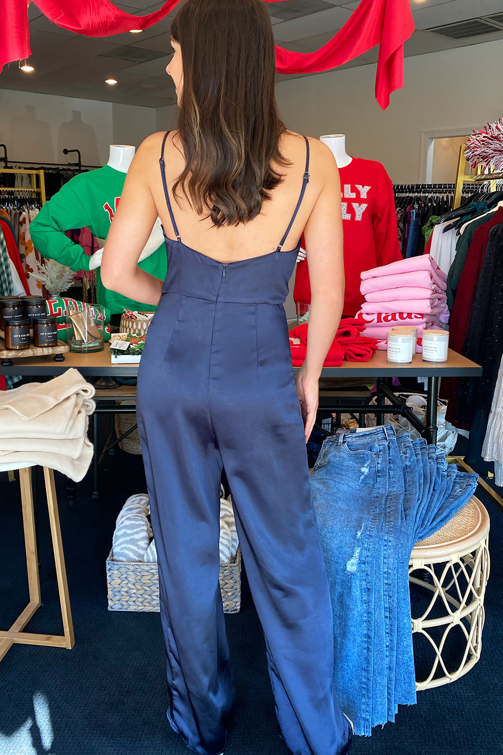 Navy Silky Cowl Neck Jumpsuit