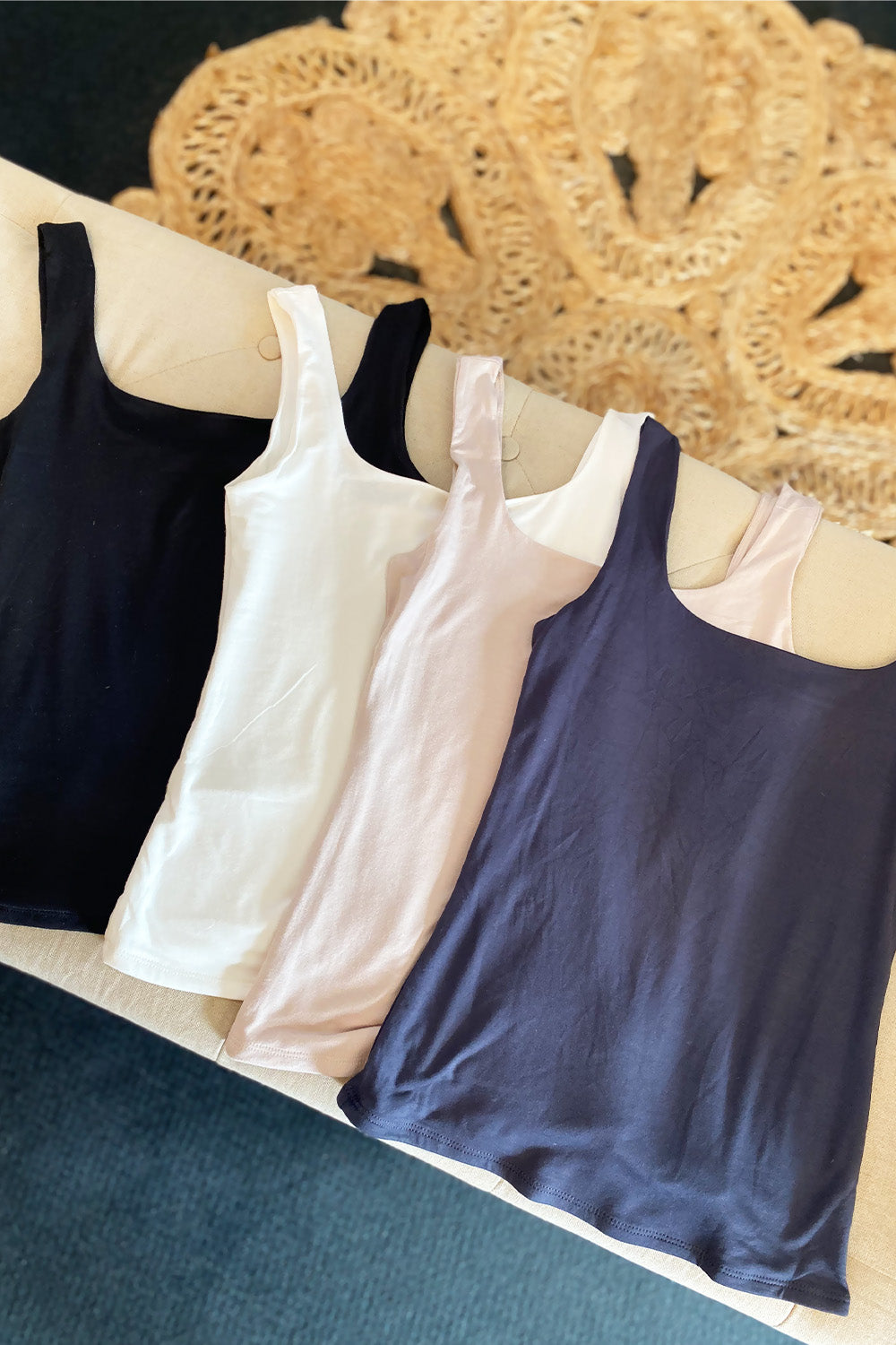 Square Neck Solid Tank Navy