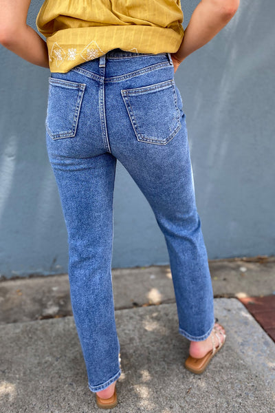 Full Length Distressed Straight Jean